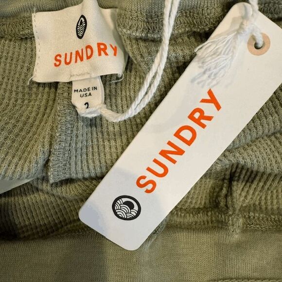 NEW! Sundry Thermal Sweatpants Pistachio Green Ombre Tie Waist Size Medium (2) - Picture 4 of 10